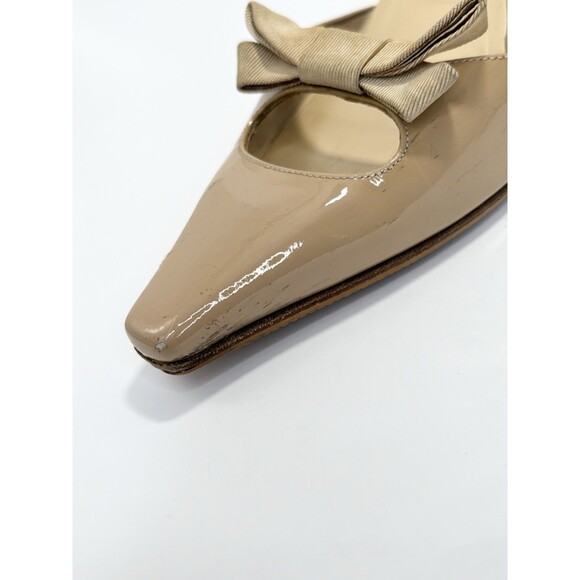 Jimmy Choo Nude Slingback Pumps w/ Ribbon Detail Patent Leather Sz EU 36.5 6.5 - Picture 12 of 14